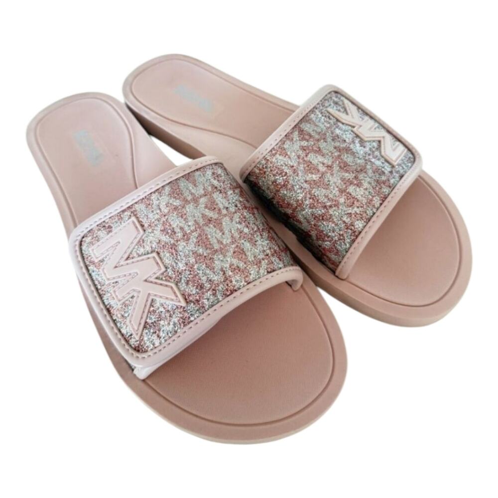 Michael‎ Kors Pink Logo Glitter Slide Sandals Women's Size 11 New - Picture 8 of 12